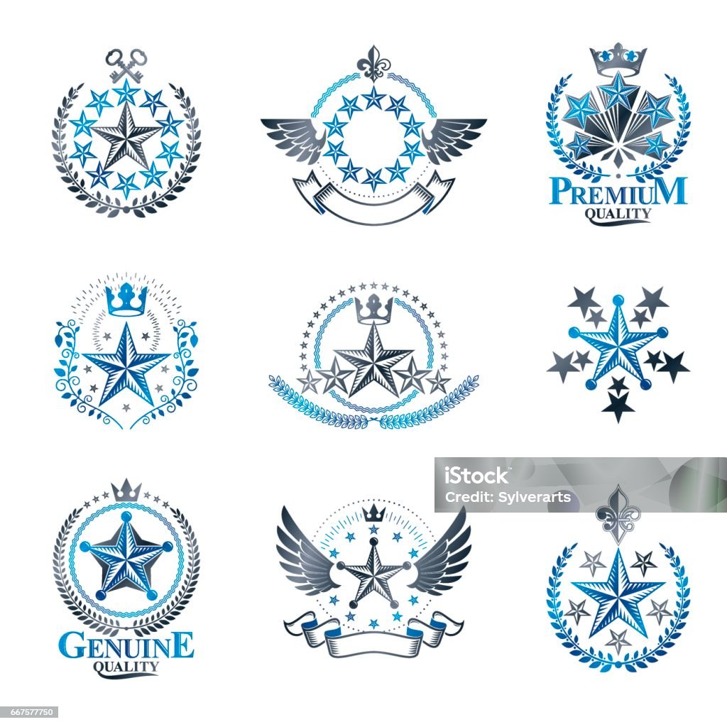 First Emblems Ancient Stars Emblems Set Heraldic Vector Design Elements Collection ...