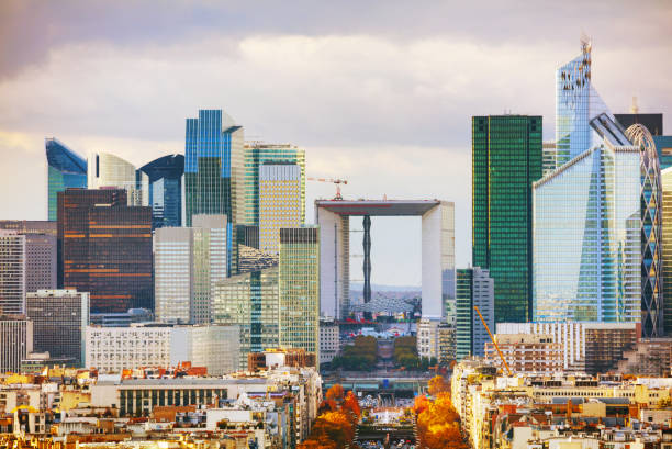 La Defense business area in Paris,Seine River, France