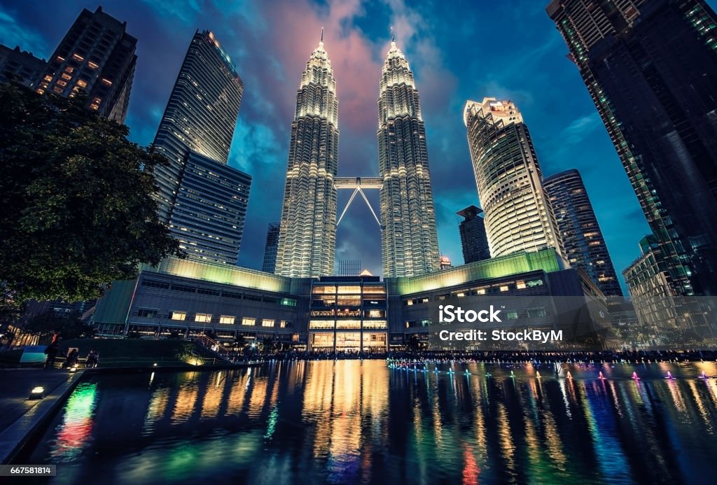 Kuala Lumpur in Malaysia Petronas twin towers in KLCC district Kuala Lumpur Night Stock Photo