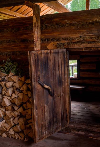 istock opened door to sauna 667584180