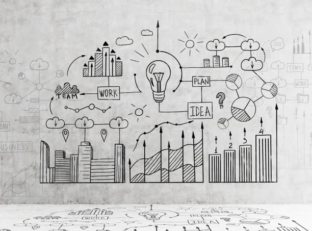 istock Business idea sketch on wall and floor 667588588