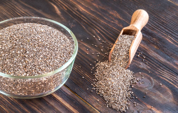 istock Glass bowl of chia seeds 667588718