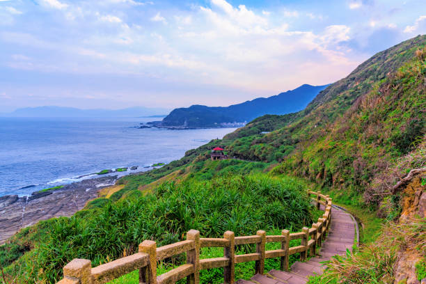 istock Mountain trail with ocean in the distance 667590898