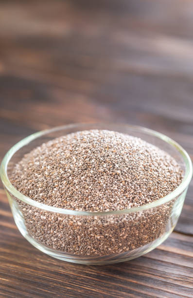 istock Glass bowl of chia seeds 667591052