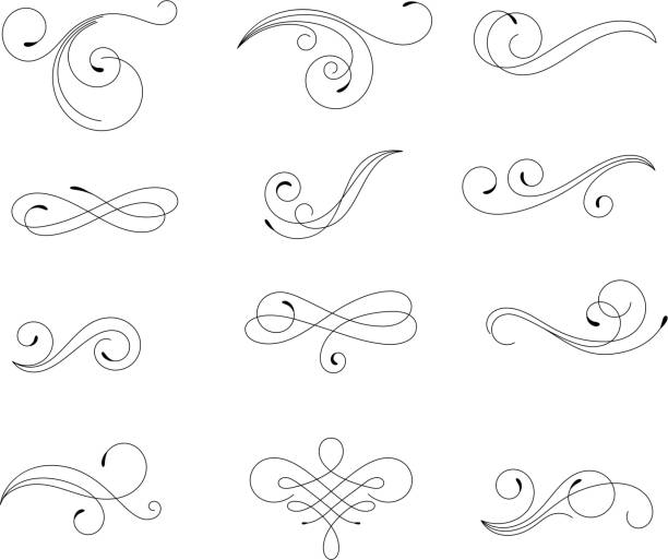 ilustraciones, imágenes clip art, dibujos animados e iconos de stock de remolinos elementos florales - decor ornate scroll shape frame