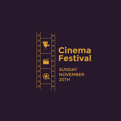 Cinema festival emblem with icons film industry. Vector illustration