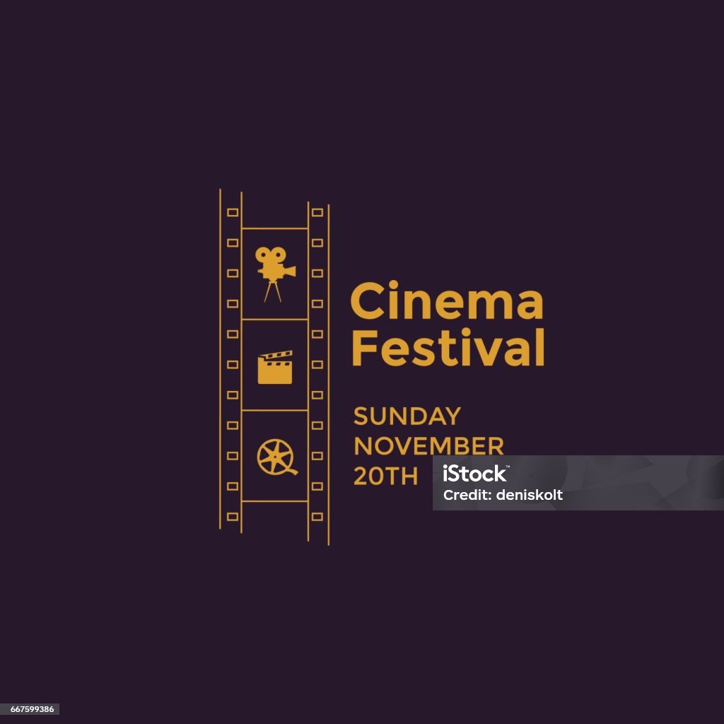 Cinema festival emblem Cinema festival emblem with icons film industry. Vector illustration Movie stock vector