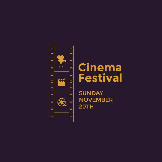 Cinema festival emblem Cinema festival emblem with icons film industry. Vector illustration movie drawings stock illustrations