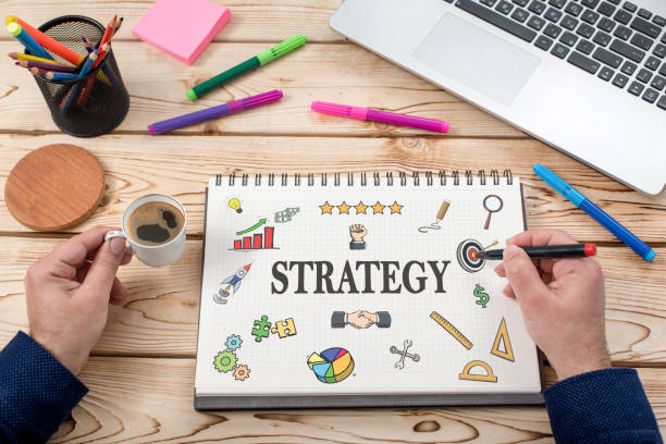 istock Strategy Concept With Various Hand Drawn Doodle Icons On Paper 667604048