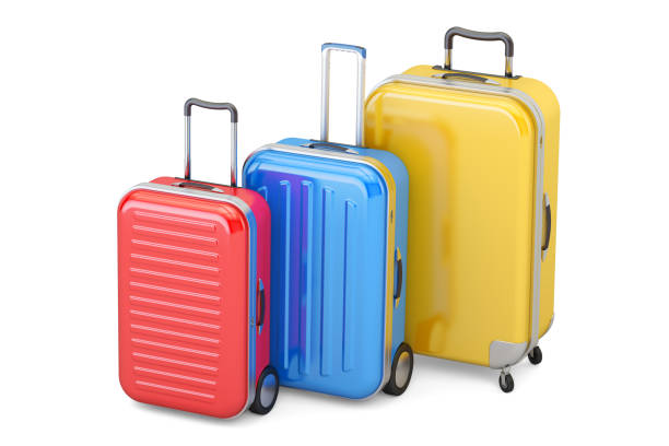 istock Luggage, colored suitcases. 3D rendering isolated on white background 667604388