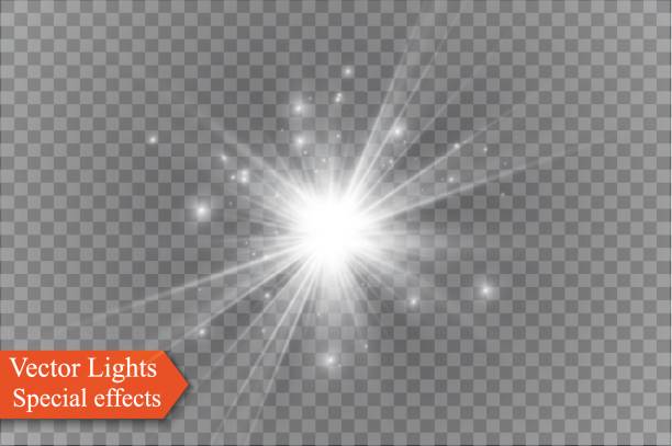 gwiazdka na przezroczystym tle, efekt światła, ilustracja wektorowa. pęknięcie z błyszczy - light beam light effect lighting equipment light stock illustrations