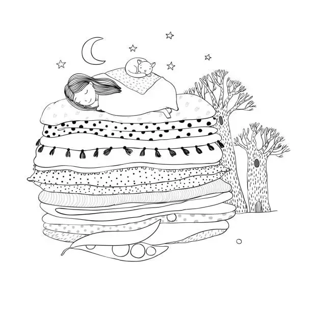 Vector illustration of Princess on the Pea.