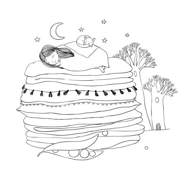 Vector illustration of Princess on the Pea.