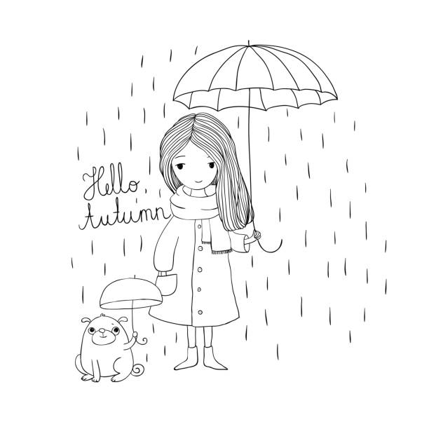 157 Girl Walking In Rain Drawings Illustrations & Clip Art - iStock