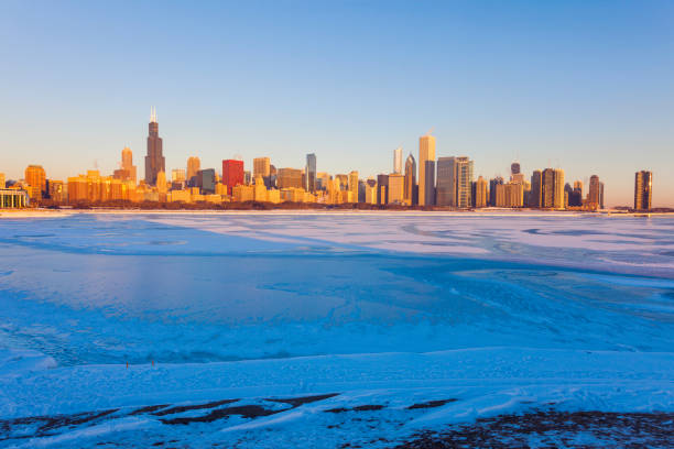 istock Winter in Chicago - skyline at sunrise 667619108