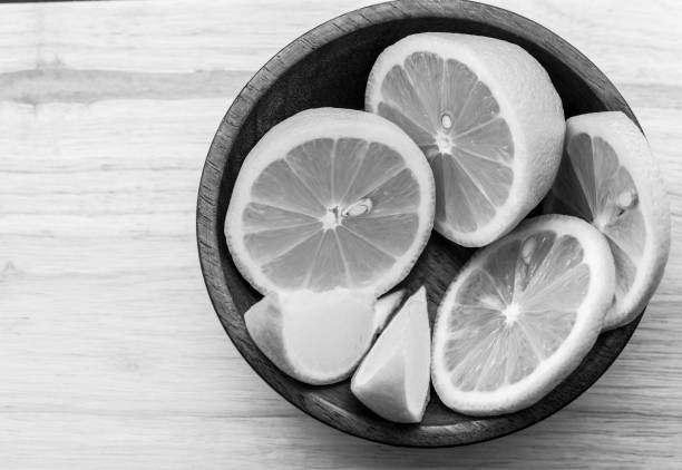 Lemon close up with black and white color