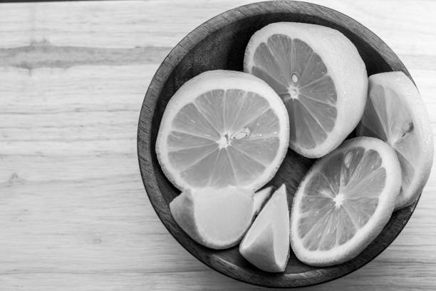 Lemon close up with black and white color