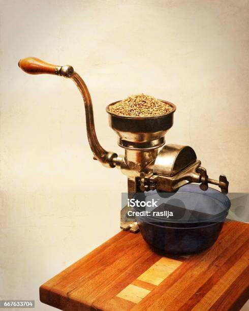 Vintage Grain Mill Stock Photo - Download Image Now - Arts Culture and Entertainment, Baking, Cereal Plant