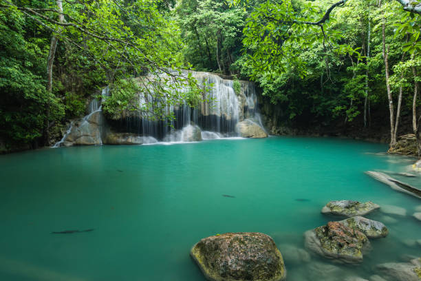 istock Beautiful and Breathtaking green waterfall in deep forest 667638896