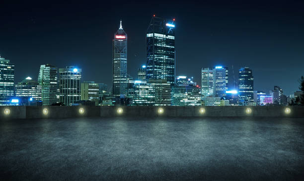 istock Empty asphalt roof top with modern city skyline 667657480