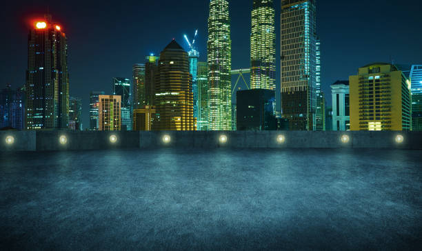 istock Empty asphalt roof top with modern city skyline 667657498