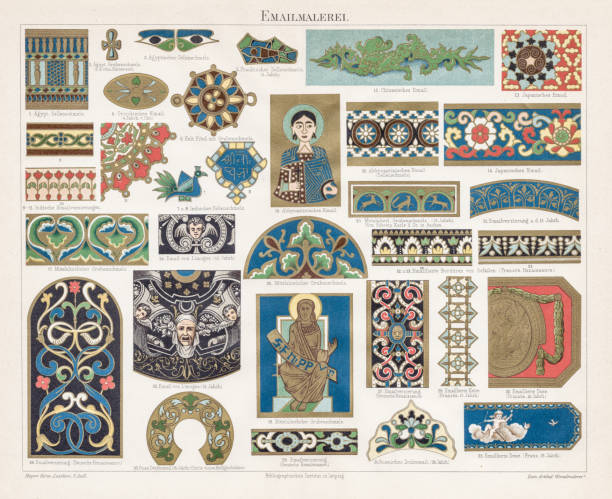 chromolit malowanie szkliwa 1895 - cesarstwo bizantyńskie stock illustrations