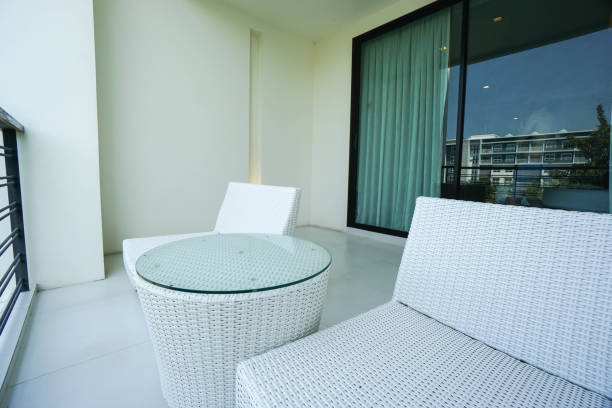 istock close up luxury white chair at balcony in hotel 667668508