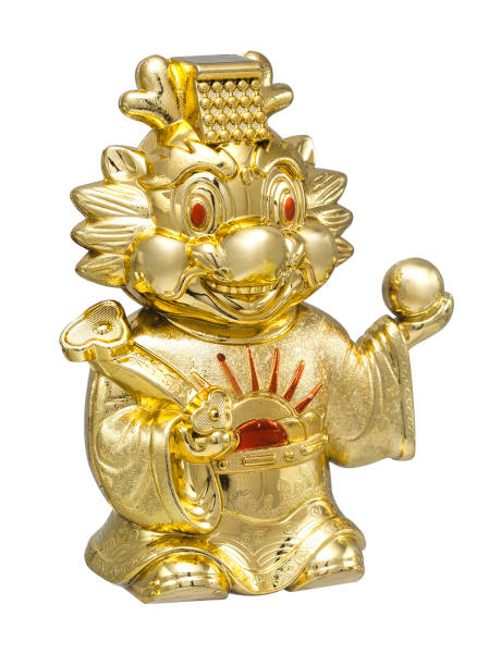 istock Golden Chinese Dragon statue isolated on the white background 667685910