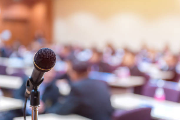 istock Microphone in meeting room for a conference 667693660