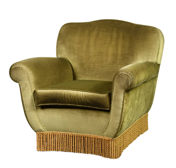 istock Green velvet armchair on white 667694266