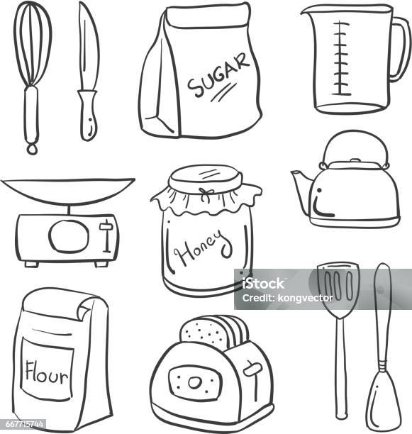 Hash Kitchen Draw Kitchen Set Hand Draw Doodle Style Stock Illustration - Download Image ...