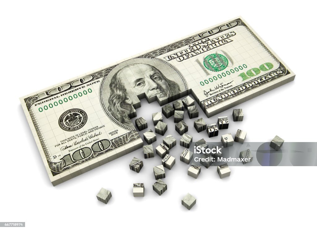 dollar construction abstract 3d illustration of dollar banknote assembling from blocks Bank - Financial Building Stock Photo