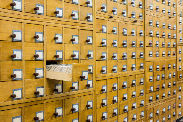 istock Old wooden card catalogue in library 667719860