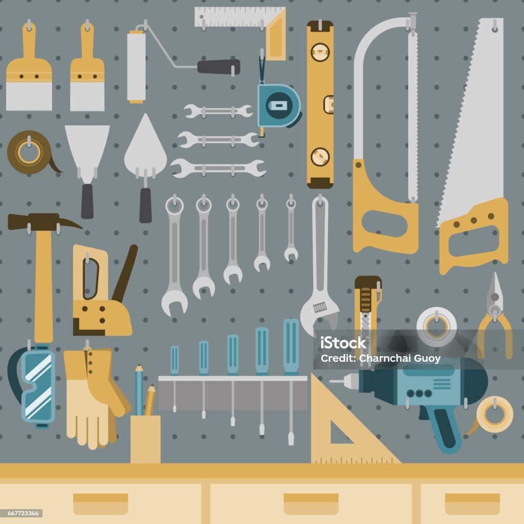 Tools auf Peg board - Lizenzfrei Werkzeug Vektorgrafik