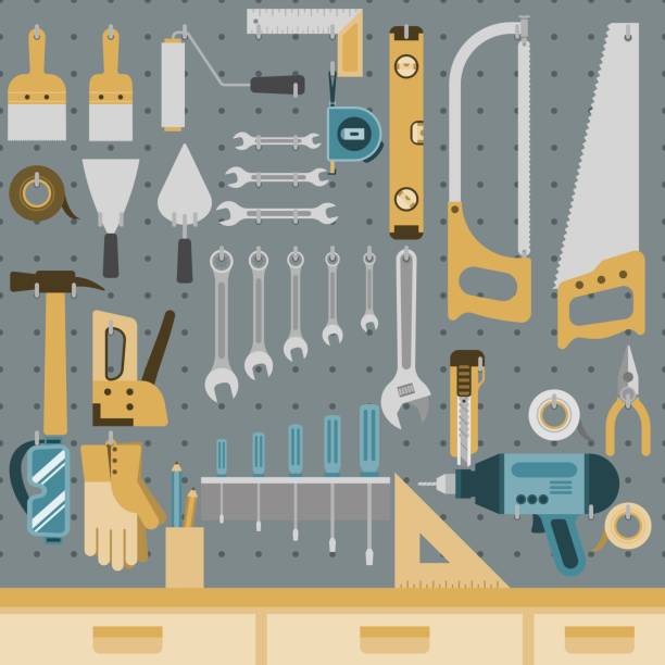 illustrations, cliparts, dessins animés et icônes de outils à bord de la cheville - pegboard