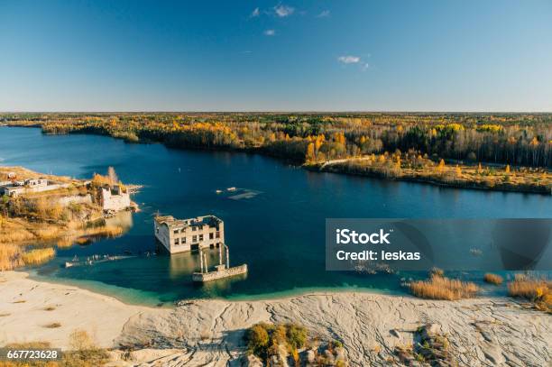 Abandoned Rummu Quarry From Above View Harju County Stock Photo - Download Image Now