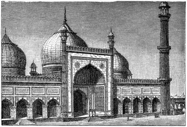 ilustraciones, imágenes clip art, dibujos animados e iconos de stock de jama masjid en dehli - old delhi