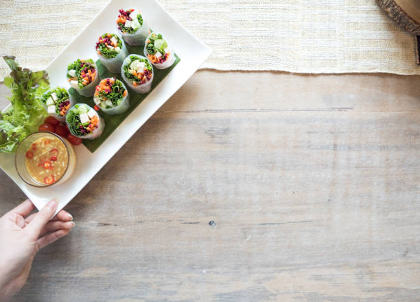 food background on wooden dining table