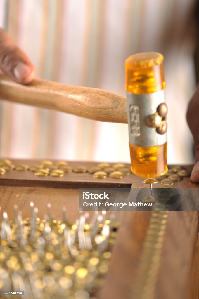 Traditional chest maker at work Bahrain Stock Photo