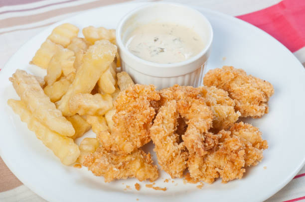 chicken and fries with spinach ranch dip
