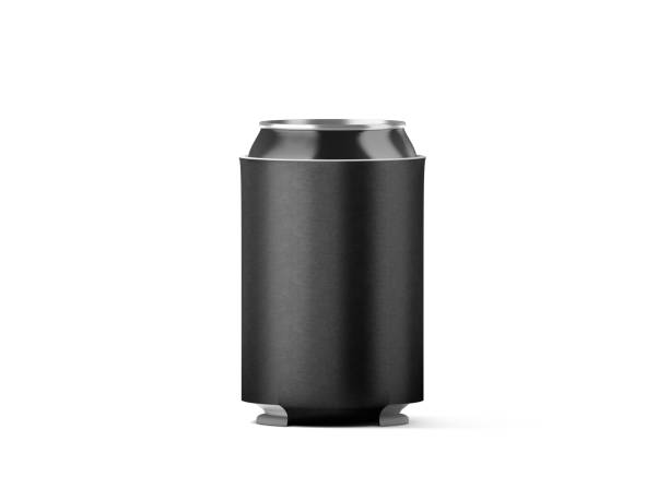 la birra nera pieghevole bianca può koozie mockup isolato - insulated drink container foto e immagini stock