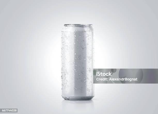 Blank Big Cold Aluminium Beer Can Mockup With Drops 500 Ml Stock Photo - Download Image Now