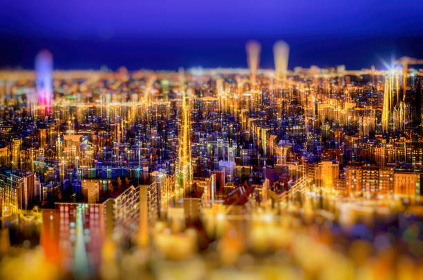 bunquers del carmel bunkers barcelona city view Areial view of Barcelona from Bunquers del Carmel. Spain park guell barcelona spain at night stock pictures, royalty-free photos & images