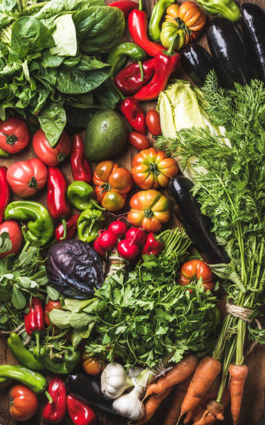 istock Fresh raw ingredients for healthy cooking or salad making, top view, copy space 667749046