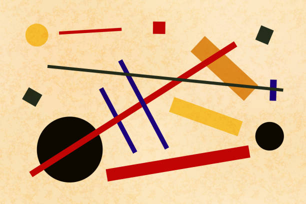 ilustraciones, imágenes clip art, dibujos animados e iconos de stock de suprematismo abstracto composición, ilustración plana horizontal sobre lienzo antiguo - cubismo