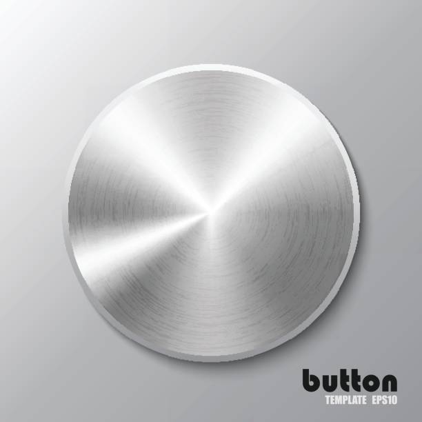 illustrazioni stock, clip art, cartoni animati e icone di tendenza di modello di pulsante rotondo con texture in alluminio - interface icons volume volume knob stainless steel