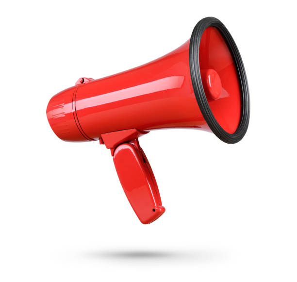 Red megaphone isolated on white background stock photo