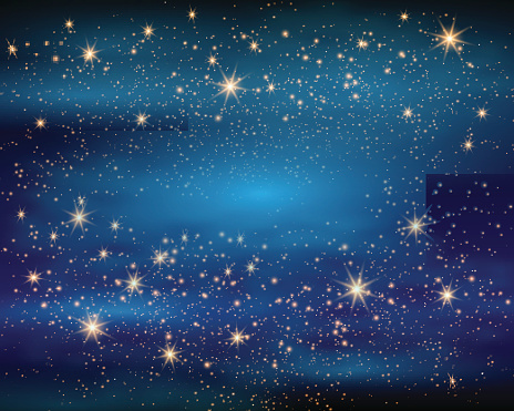 Magic Space. Fairy Dust. Infinity. Abstract Universe Background. Blue Gog and Shining Stars. Vector illustration.