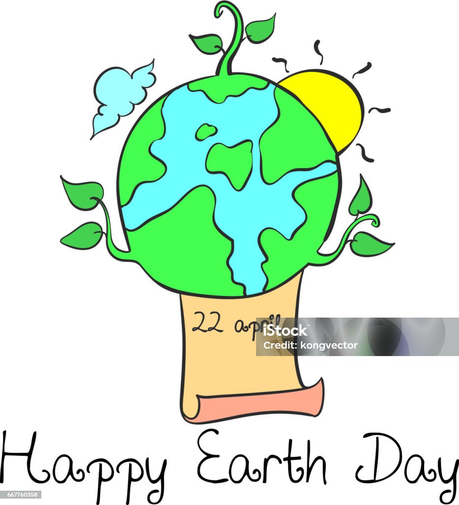 Ilustración de Feliz Día De La Tierra Con Mundial De Dibujos Animados  Estilo Vector Dibujo y más Vectores Libres de Derechos de Abril - iStock