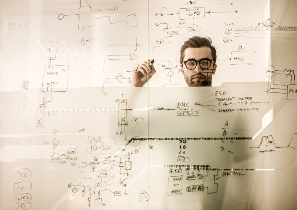 istock Young engineer drawing a business ideas on a glass in the office. 667790918